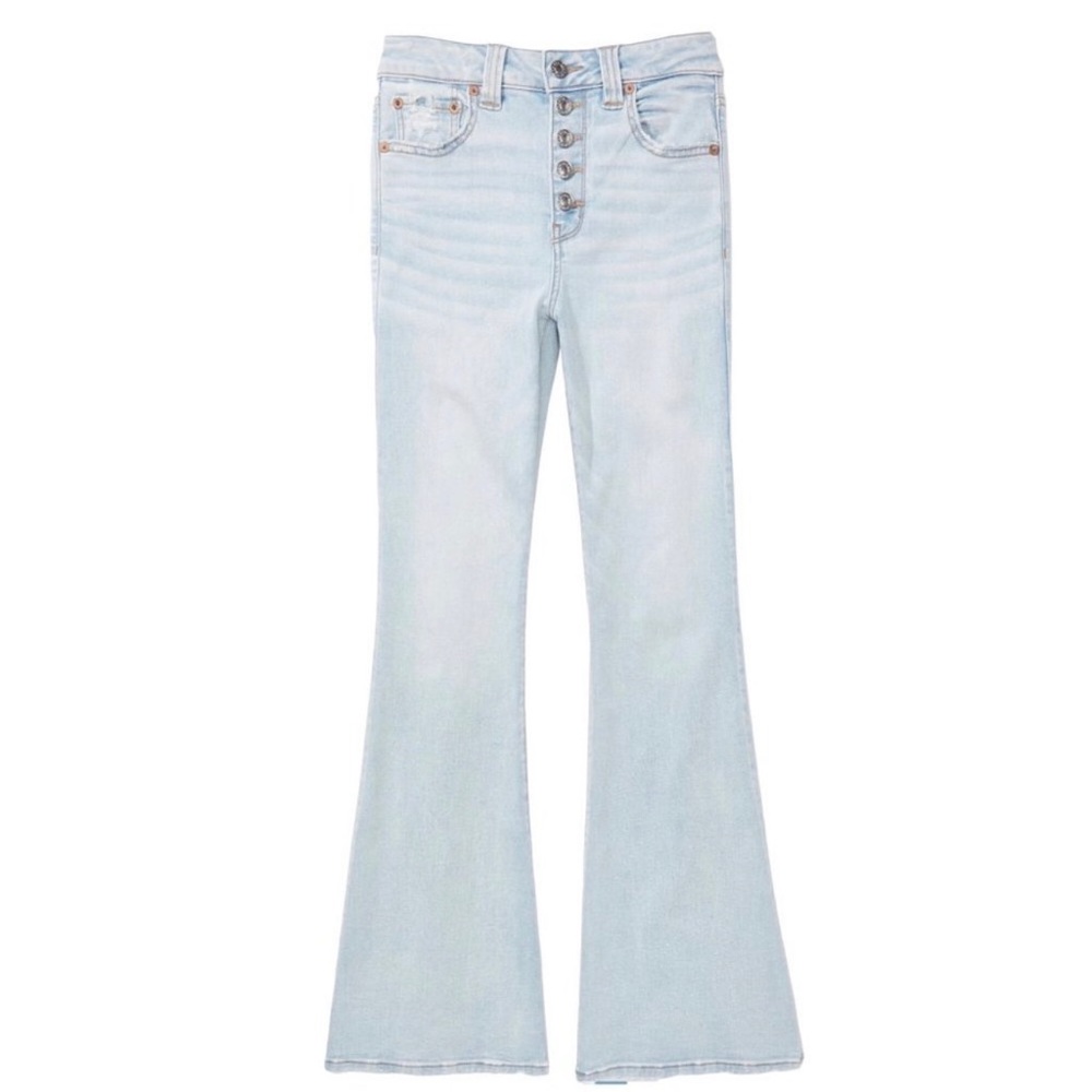 American Eagle 4R Next Level Super High Waisted Flare Jean Light Wash